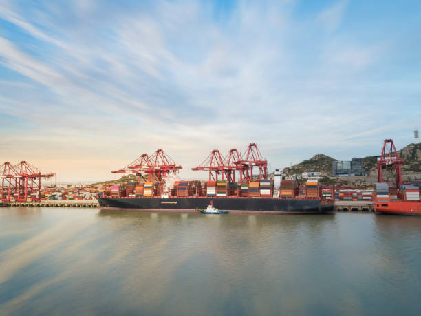 istock Container terminal handling area, aerial view 1086756950