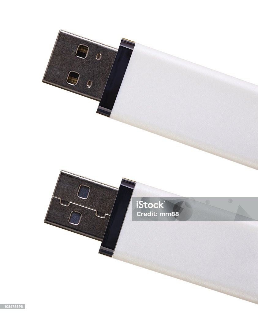 USB flash memory Close up of a USB flash memory isolated on white, front and back side, stitched, Adobe RGB Black Color Stock Photo