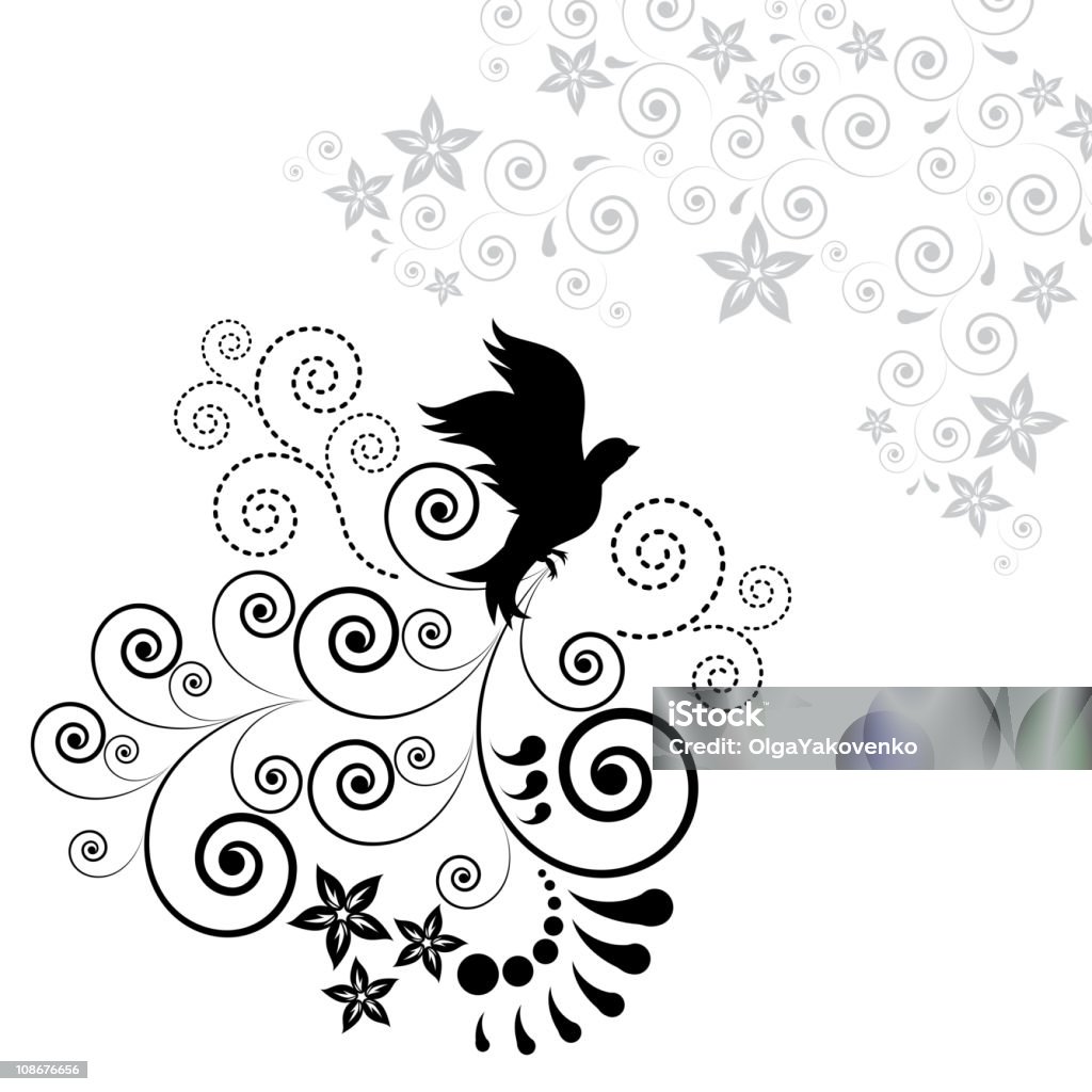 Sfondo con silhouette di fiori e uccelli elementi. - arte vettoriale royalty-free di A mezz'aria