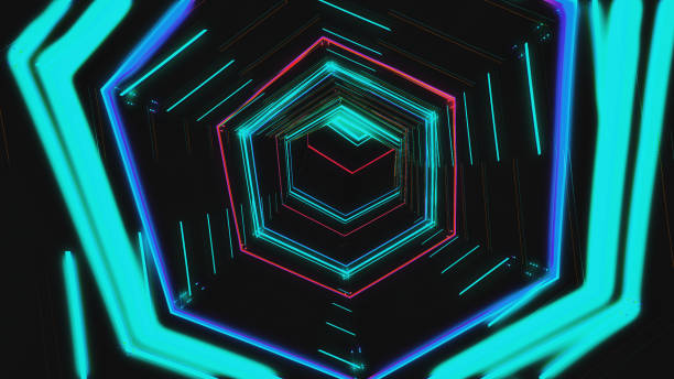 istock Futuristic HUD blue hex tunnel VJ. 4K Neon motion graphics for LED 1086773752