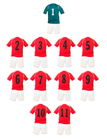Red Football team shirts isolated on white background