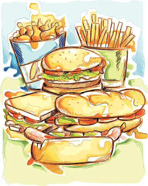 Vector illustration of fast food watercolour