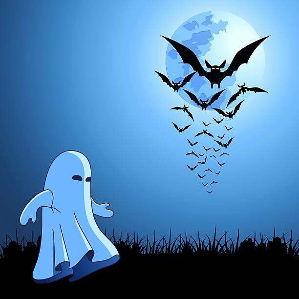 bats and ghost vector art illustration