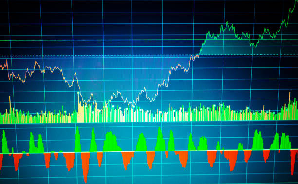 istock Fundamental and technical analysis concept. Market trading screen. Stock market chart, graph on blue background 1086778494