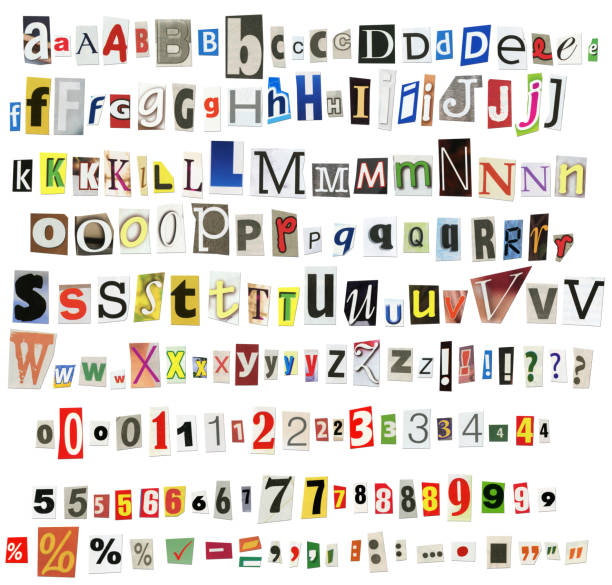 abc - typescript variation newspaper alphabet - fotografias e filmes do acervo