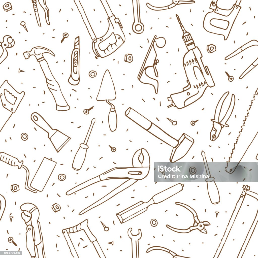 Hand Drawn Tools Seamless Vector Pattern Stock Illustration - Download ...