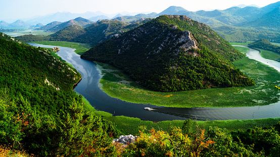 Meandering river at Rijeka Crnojevica at the Skadarsko national park in Montenegro.