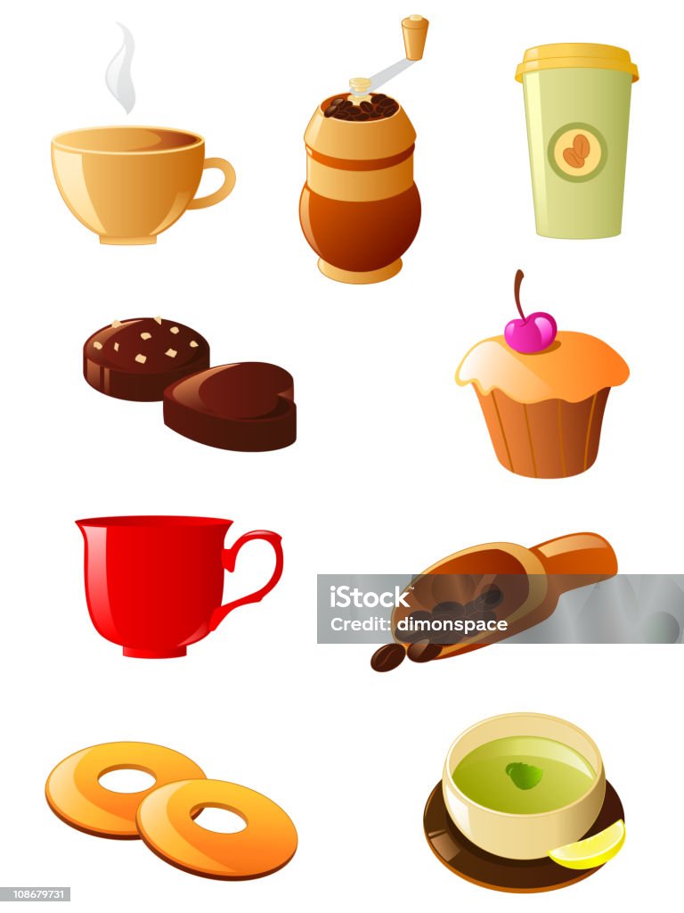 Conjunto de iconos de café y té - arte vectorial de Tarta de café libre de derechos