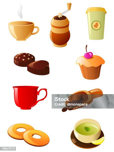 Ilustración de Conjunto De Iconos De Café Y Té y más Vectores Libres de Derechos de Tarta de café - Tarta de café, Bagel, Bagel de avena