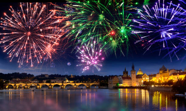 istock Festive firework over Charles Bridge, Prague,  Czech Republic 1086799926
