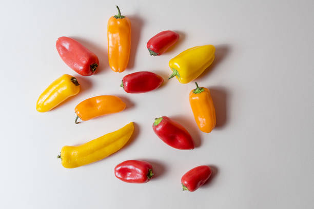 istock Layout with peppers of different colors and copy space for text . 1086809884