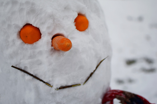 Closeup of smiling snowman face