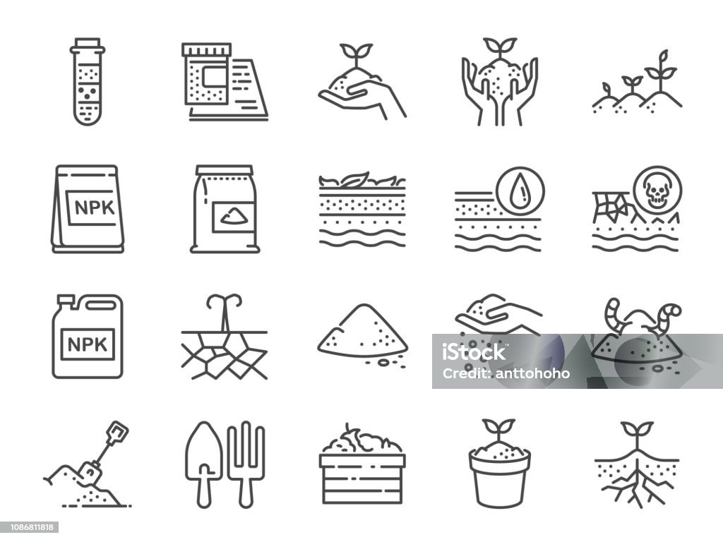 Soil line icon set. Included the icons as earth, compost, land, dirt, ground and more. Icon Symbol stock vector