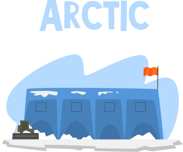 ilustraciones, imágenes clip art, dibujos animados e iconos de stock de estación polar, expedición al ártico vector ilustración sobre un fondo blanco - arctic station snow science