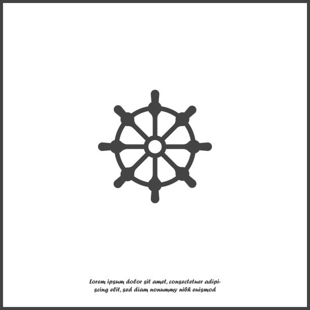 illustrazioni stock, clip art, cartoni animati e icone di tendenza di ruota della nave. icona del volante della barca su sfondo bianco isolato. - 4753