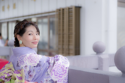 Japanese woman wearing a kimono,worship