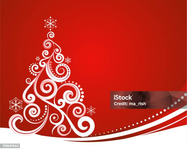 Ilustración de Elegante Fondo De Navidadtree y más Vectores Libres de Derechos de Blanco - Color - Blanco - Color, Fondo rojo, Navidad