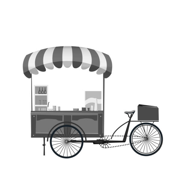 istock Street food cart, bike cafe stall with stuff concept vector illustration, template, flat cartoon design style isolated 1086820390