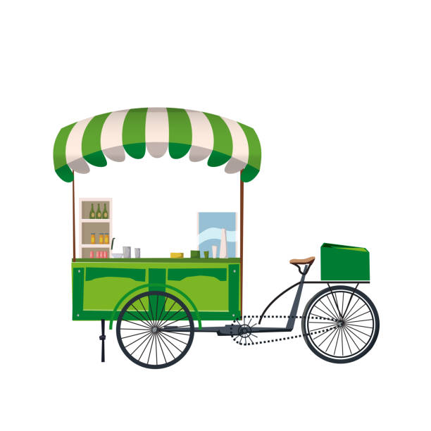 istock Street food cart, bike cafe stall with stuff concept vector illustration, template, flat cartoon design style isolated 1086820392