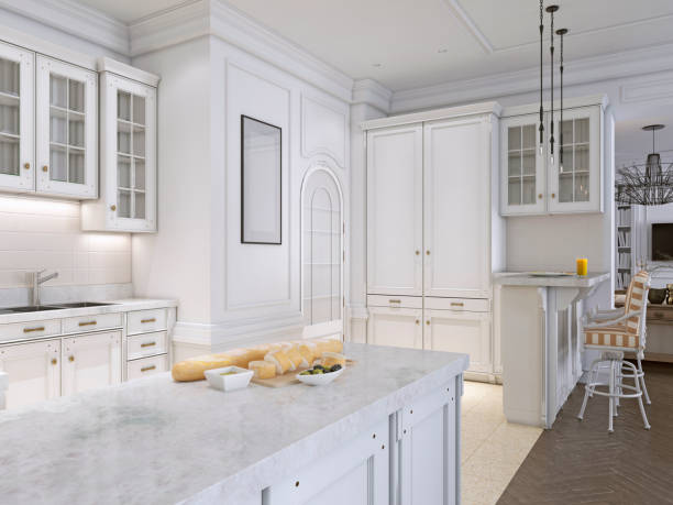 istock classic kitchen with wooden and White details, interior design. 1086820404