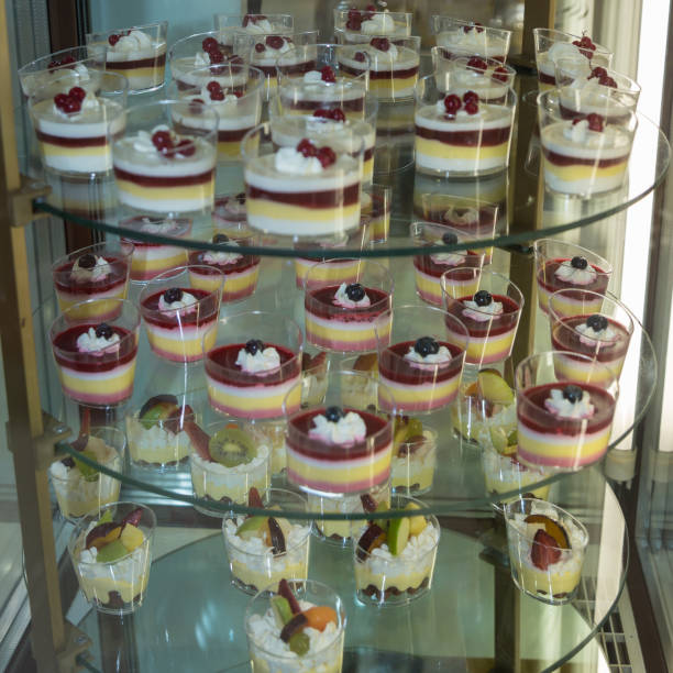 istock Single Portions of Mousse Packaged inside a Pastry Display Stand 1086829388