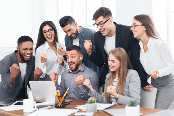 istock Entrepreneurs team celebrating victory in office 1086831904