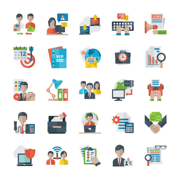 Office And Internet Flat Icons This is office and internet flat icons pack , an excellent set to be used in projects, business development, finance operations and communication with people . project manager stock illustrations