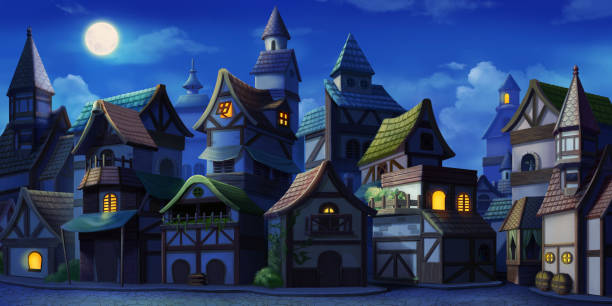 Small Fairy Tale Town Fiction Backdrop Concept Art Stock Illustration -  Download Image Now - iStock
