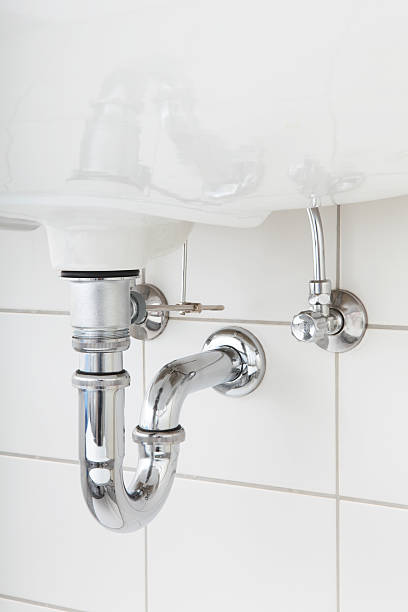 istock Close up of a sink pipe under a washbasin 108684678