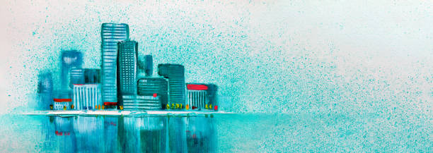 istock Abstract painting of urban skyscrapers. 1086849912