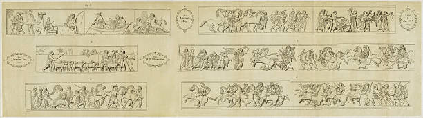 The Alexander campaign The Alexander campaign after a bas-relief by Bertel Thorvaldsen (Danish sculptor , 1770-1844). Facsimile, published in 1882. chariot racing stock illustrations