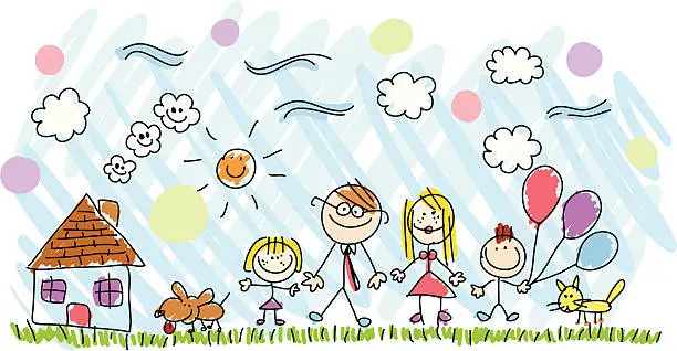Vector illustration of Handmade Cartoon Family Drawing illustration