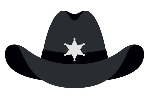 ilustraciones, imágenes clip art, dibujos animados e iconos de stock de icono de sombrero de sheriff de silueta. vector aislado objeto. vista frontal. símbolo de wild west - cowboy hat hat wild west black
