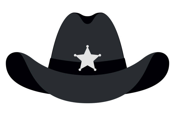 ilustrações de stock, clip art, desenhos animados e ícones de silhouette sheriff hat icon. vector isolated object. front view. symbol of wild west - cowboy hat hat wild west black