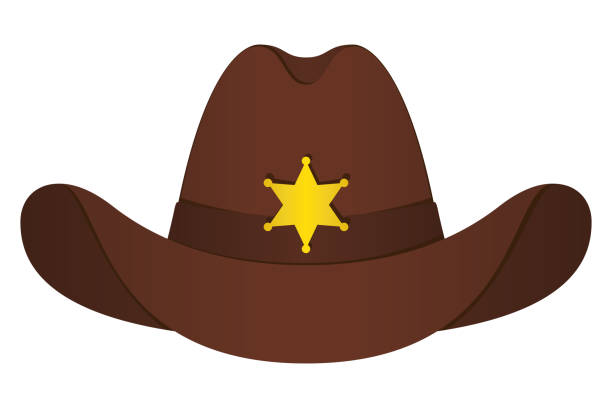 ilustraciones, imágenes clip art, dibujos animados e iconos de stock de icono de sombrero de sheriff marrón. vector aislado objeto. vista frontal. símbolo de wild west - cowboy hat hat wild west black