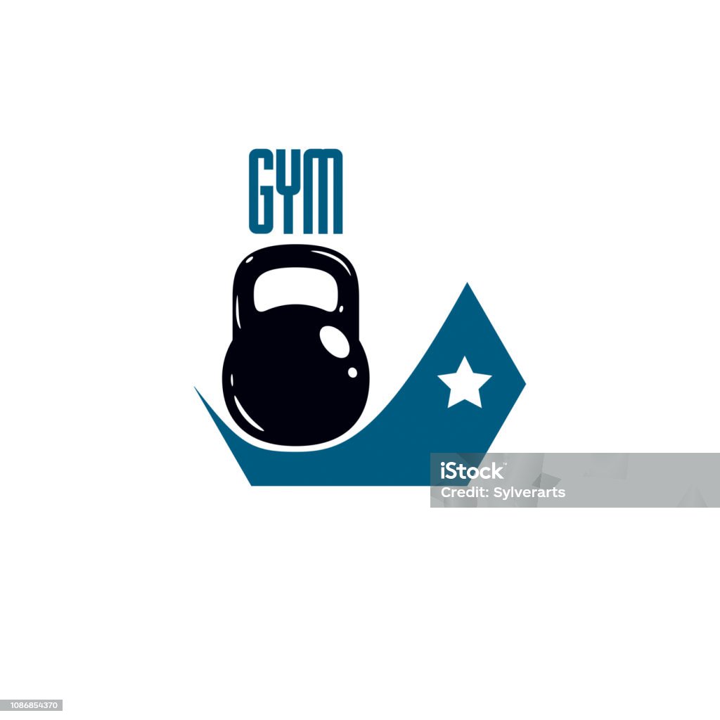 Gym and fitness template, vintage style vector emblem. With kettlebell. Anaerobic Exercise stock vector