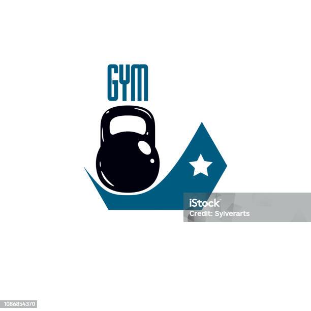 Gym And Fitness Template Vintage Style Vector Emblem With Kettlebell Stock Illustration - Download Image Now