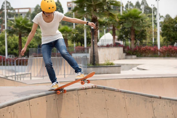 istock skater  skating on ramp at skatepark 1086855154