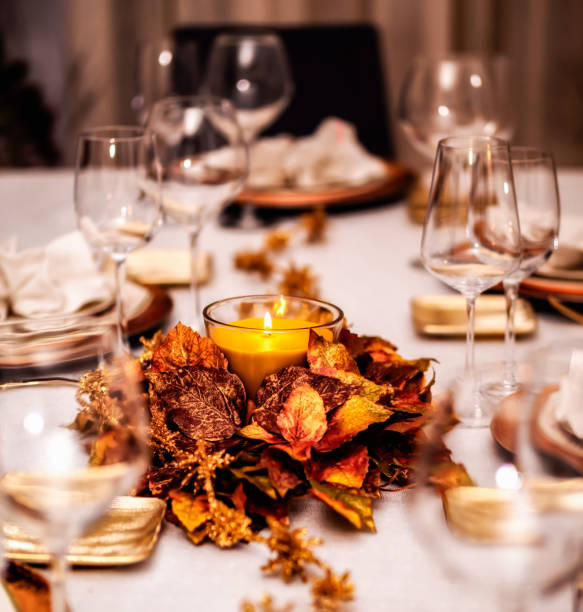 istock Festive table with beautiful decoration and lit candle 1086862208
