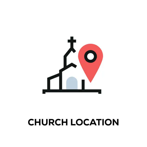 Vector illustration of Flat line design style modern vector Church Location icon