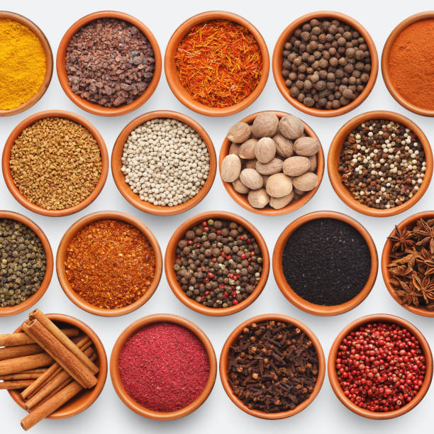 istock Different kinds of spices on white background 1086870246