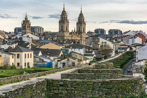 Vista de la Catedral y del muro de Lugo declarada Patrimonio de la humanidad por la UNESCO (Galicia, España) photo