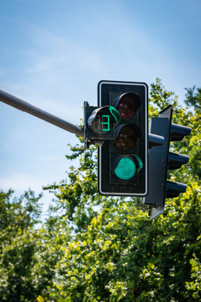 istock green color on the traffic light with count down 1086877924
