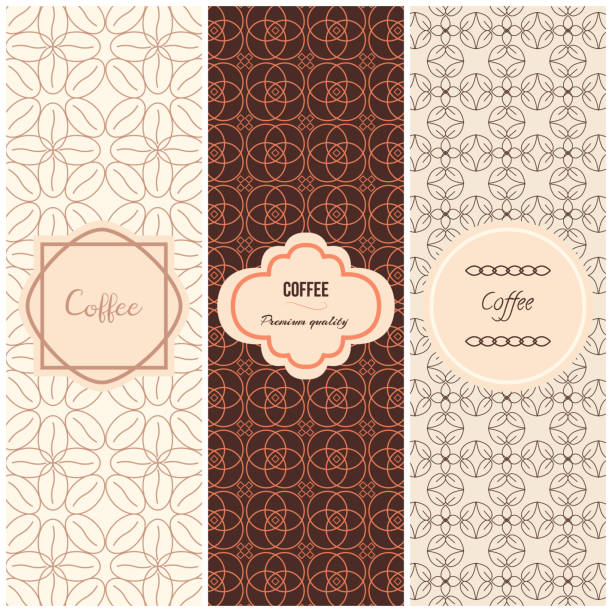 illustrazioni stock, clip art, cartoni animati e icone di tendenza di set vettoriale di elementi di design e modello senza cuciture per modelli di imballaggio del caffè, in stile lineare alla moda. - chocolate chocolate candy backgrounds brown