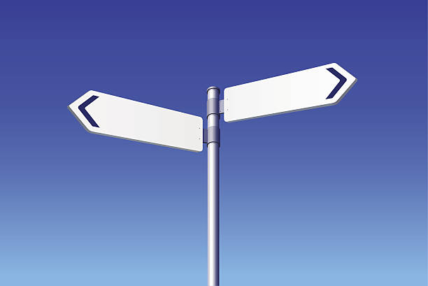 Blank Road Signs Blank Road Signs on blue sky background. Choose concept.  fork in the road stock illustrations