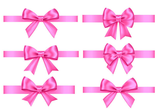 Pink  gift bows set  for  Christmas, Valentine's  day  decoration. Pink  gift  bows set  isolated on white background. Christmas, Valentine's  day, birthday  decoration. Vector realistic decor element  for banner, greeting card, poster. hair bow stock illustrations