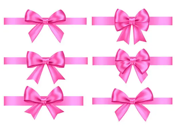 Vector illustration of Pink  gift bows set  for  Christmas, Valentine's  day  decoration.