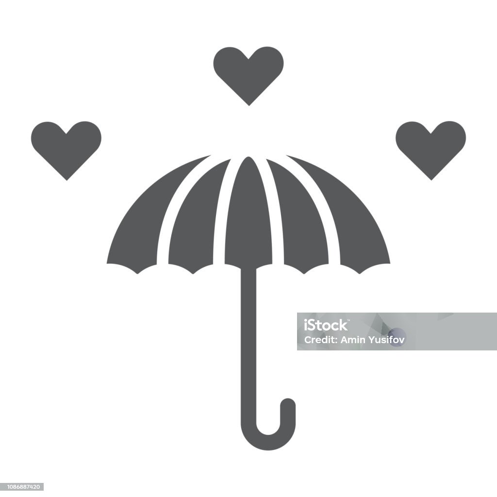 Love rain glyph icon, romantic and valentine, umbrella sign, vector graphics, a solid pattern on a white background. Love rain glyph icon, romantic and valentine, umbrella sign, vector graphics, a solid pattern on a white background, eps 10. Aspirations stock vector