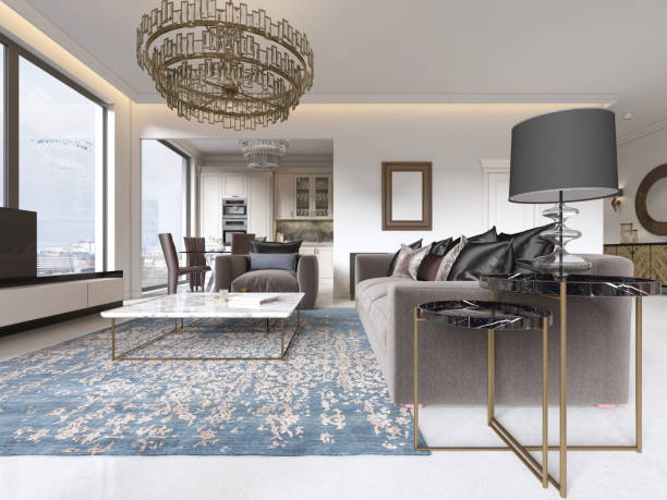 istock Luxury living room studio with kitchen and dining room. 1086889870