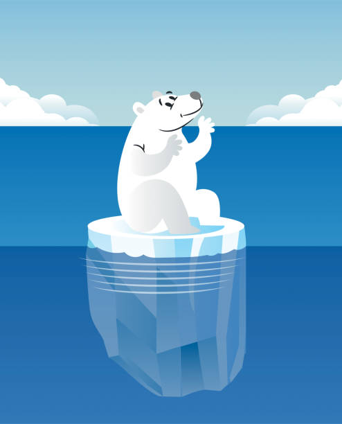 ilustraciones, imágenes clip art, dibujos animados e iconos de stock de calentamiento global y el oso polar - polar bear arctic global warming ice